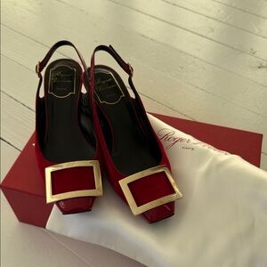 Roger Vivier Red Suede Trompette Slingback Heels
